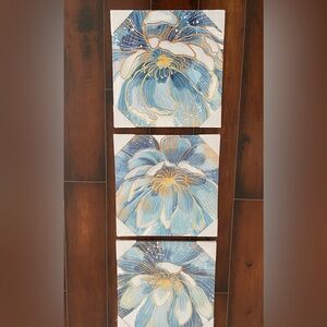 NEW Floral Framed Canvas Wall Art, Set of Three 12” X 12”